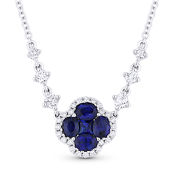 1.32 ct Blue Sapphire & Diamond Pave 18k White Gold Pendant & 14k Chain ...