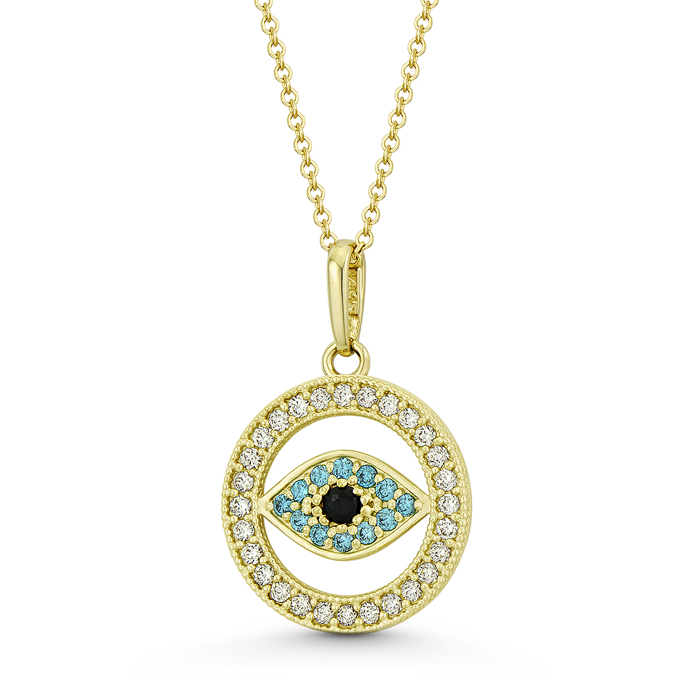 Evil Eye Turkish Greek Luck Charm 18x12mm CZ Crystal Pendant in 14k