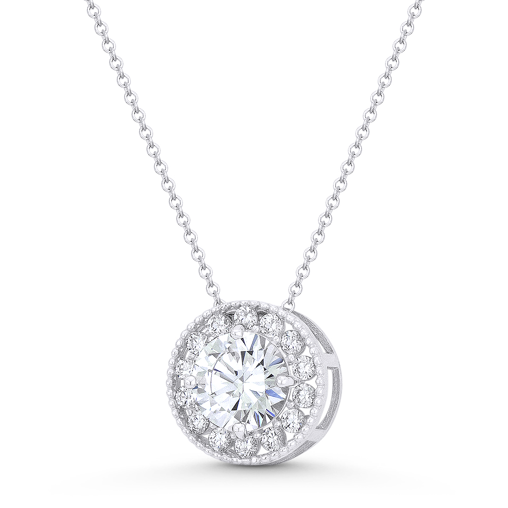 Round Brilliant Cut Clear CZ Crystal 15mmx8mm Fashion Pendant in 14k White Gold