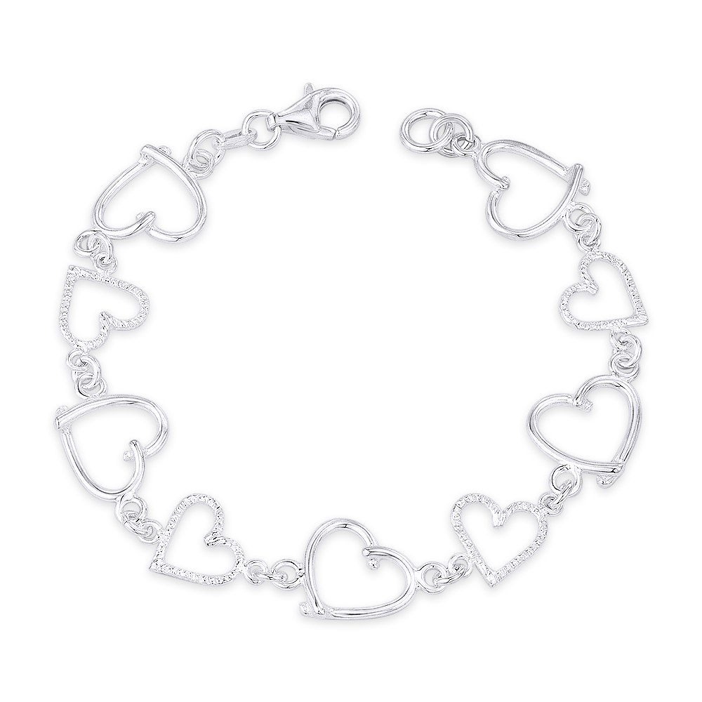Smooth & Textured Heart Italy Love Charm Chain Bracelet in .925 ...