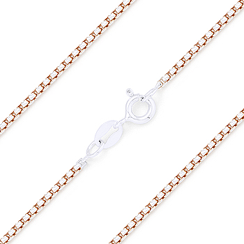 Round Box 1.1mm Link Italy Sterling Silver 14k Rose Gold Italian Chain Necklace