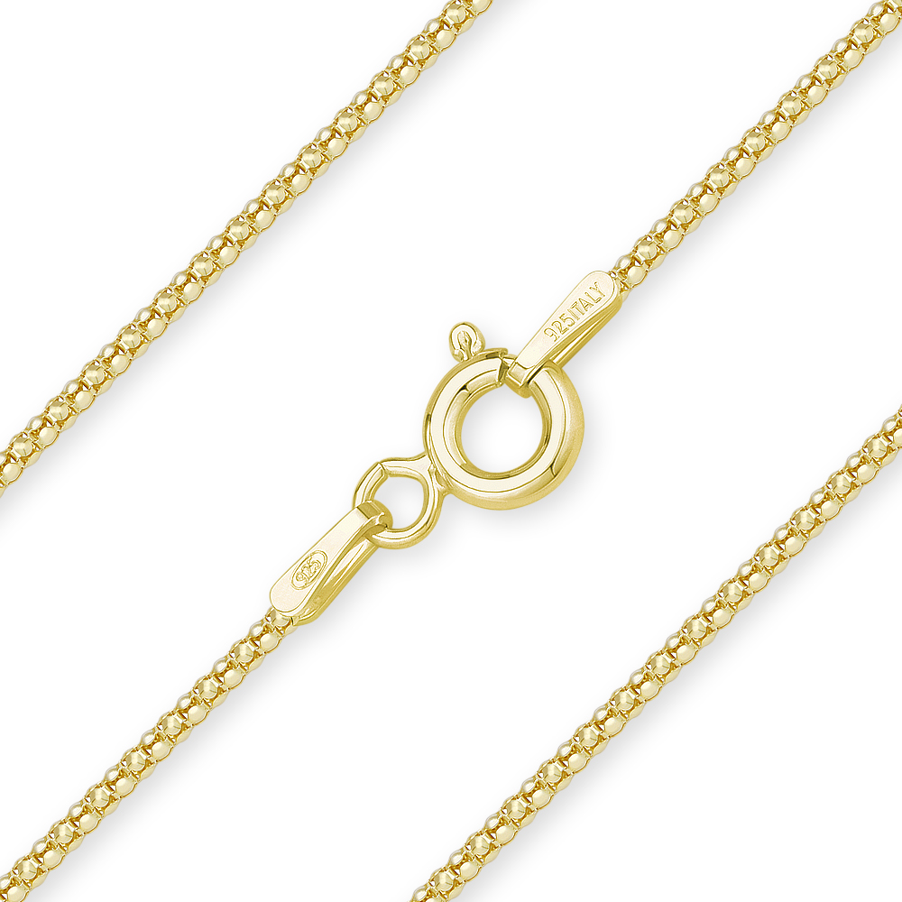 1.4mm Popcorn Link Chain Necklace in 925 Italy Sterling Silver w 14k