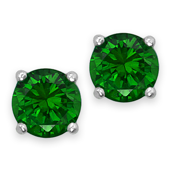 Round Cut Cubic Zirconia CZ Faux Emerald .925 Sterling Silver Stud ...