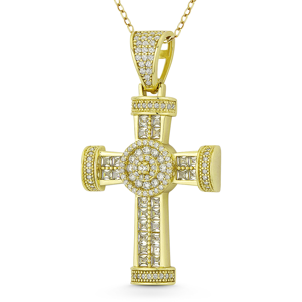 Large Cross Potent CZ Crystal 46x26mm Pendant in .925 Sterling Silver ...