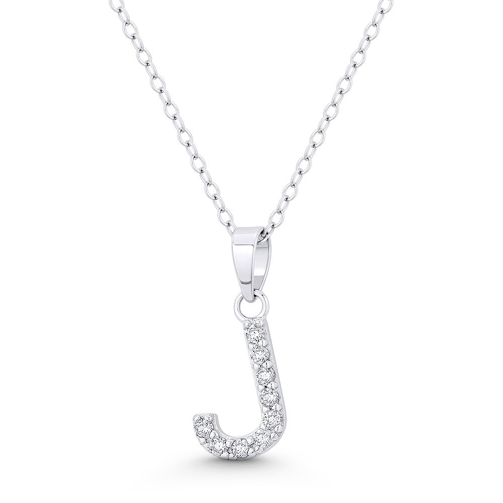Initial Letter J Cubic Zirconia CZ Crystal Pendant .925 Sterling Silver ...