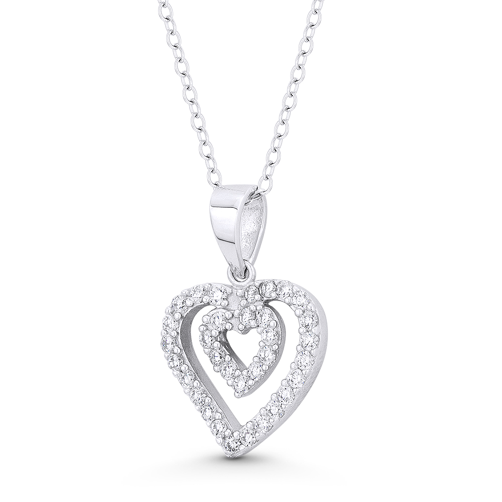 Heart CZ Crystal Love Charm Pendant & Necklace in 925 Sterling Silver w/ Rhodium