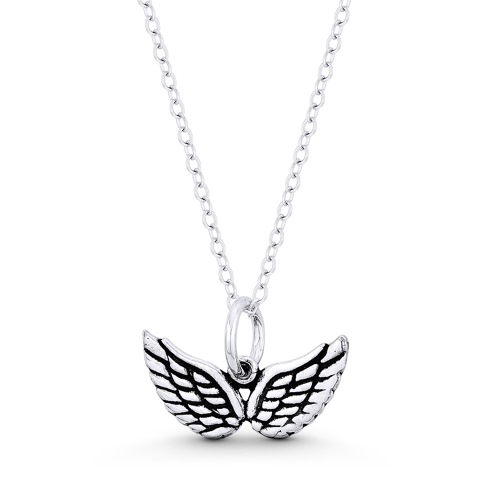 Guardian Angel Eagle Wing w// Feather Biker Bling Pendant in .925 Sterling Silver