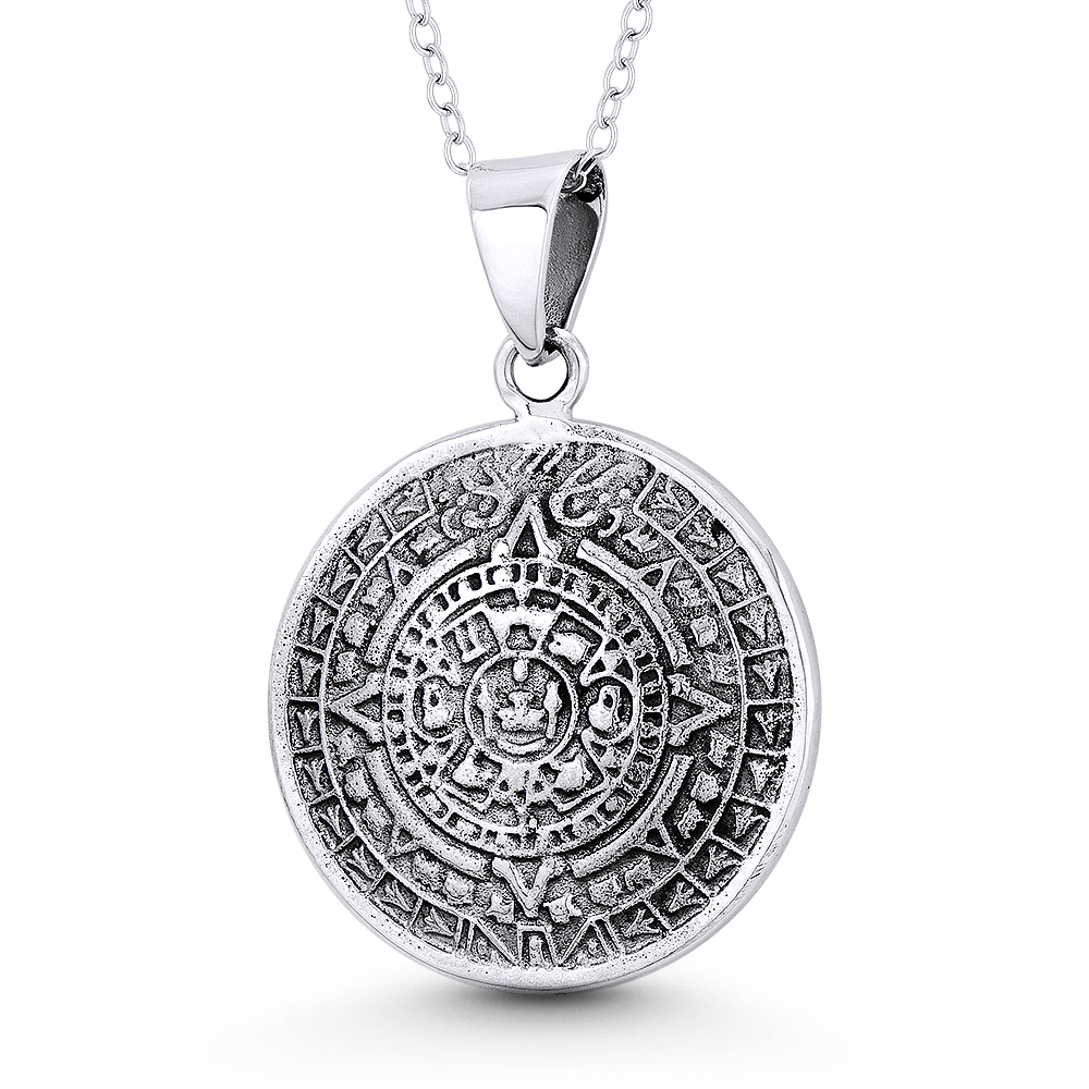 Mayan Calendar Aztec God Tonatiuh 2 Sided 36x25mm Pendant 925 